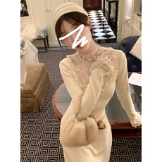 批发早秋法式气质蕾丝针织<b class='q'>连衣裙</b>子女<b class='q'>春秋</b>季贵气千金感芭蕾风修身长裙