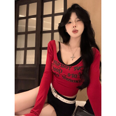 批发官图 随心裁<b class='q'>莫代尔</b>260克1*1】套装女字母印花吊带背心两件套