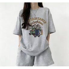 批发<b class='q'>韩版</b><b class='q'>休闲</b>短袖<b class='q'>套装</b>女卡通印花宽松百搭短裤运动两件套潮