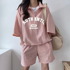 批发美式复古时尚<b class='q'>运动服</b>套装女夏季新款宽松短袖短裤<b class='q'>休闲</b>两件套