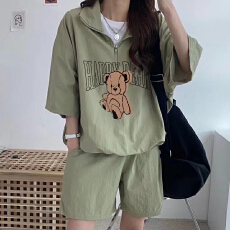 批发美式复古时尚<b class='q'>运动服</b>套装女夏季新款宽松短袖短裤<b class='q'>休闲</b>两件套