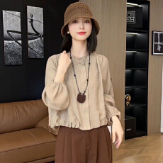 批发欧货简约时尚洋气<b class='q'>长袖</b>圆领衬衫女士秋季2026新款气质宽松显瘦衬衣