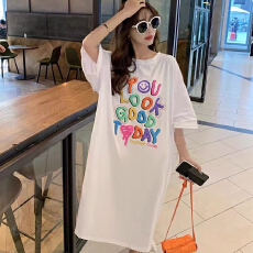 批发仿棉牛奶丝#大码女装胖妹睡裙女<b class='q'>夏季</b>新款圆领宽松百搭<b class='q'>孕妇</b><b class='q'>连衣裙</b>