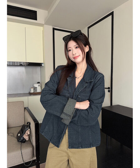 폴로 칼라 주머니 긴팔 마 오래된 카우보이 바깥 세트 여성 의류 2026 봄 새로운 한 부서 레트로 루즈핏 다용도 맨위