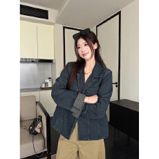 批发翻领口袋长袖做旧牛仔外套<b class='q'>女装</b>2026春季新款韩系复古宽松百搭上衣