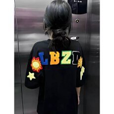 批发面料32支230克100%纯棉 毛巾刺绣】设计感小众<b class='q'>情侣</b><b class='q'>短袖</b>夏季新款