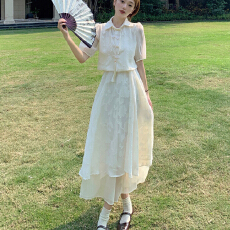 批发新中式年轻款气质盘扣上衣改良旗袍吊带<b class='q'>连衣裙</b>盐系穿搭两