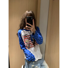 批发纯棉】复古设计感撞色插肩袖<b class='q'>长袖</b><b class='q'>T</b><b class='q'>恤</b><b class='q'>男</b>女宽松休闲百搭上衣