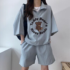 批发韩版运动服套<b class='q'>装</b>女夏季2026新款<b class='q'>短袖</b>短<b class='q'>裤</b>校园风可爱少女跑步两件套