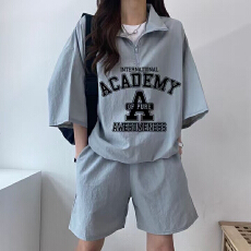 批发韩版运动服套<b class='q'>装</b>女夏季2026新款<b class='q'>短袖</b>短<b class='q'>裤</b>校园风可爱少女跑步两件套
