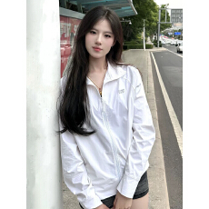 批发日系复古白色防晒衣短外套女生夏天凉感防晒服小个子长袖