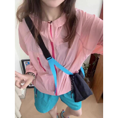 批发多巴胺樱花粉色轻薄防晒衣男<b class='q'>女</b>夏季冰丝立领外套户外骑行运动<b class='q'>夹克</b>