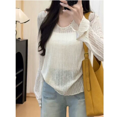 批发2026夏新款簿款微透防晒针织衫女坑条透气罩衫<b class='q'>长</b>袖上衣