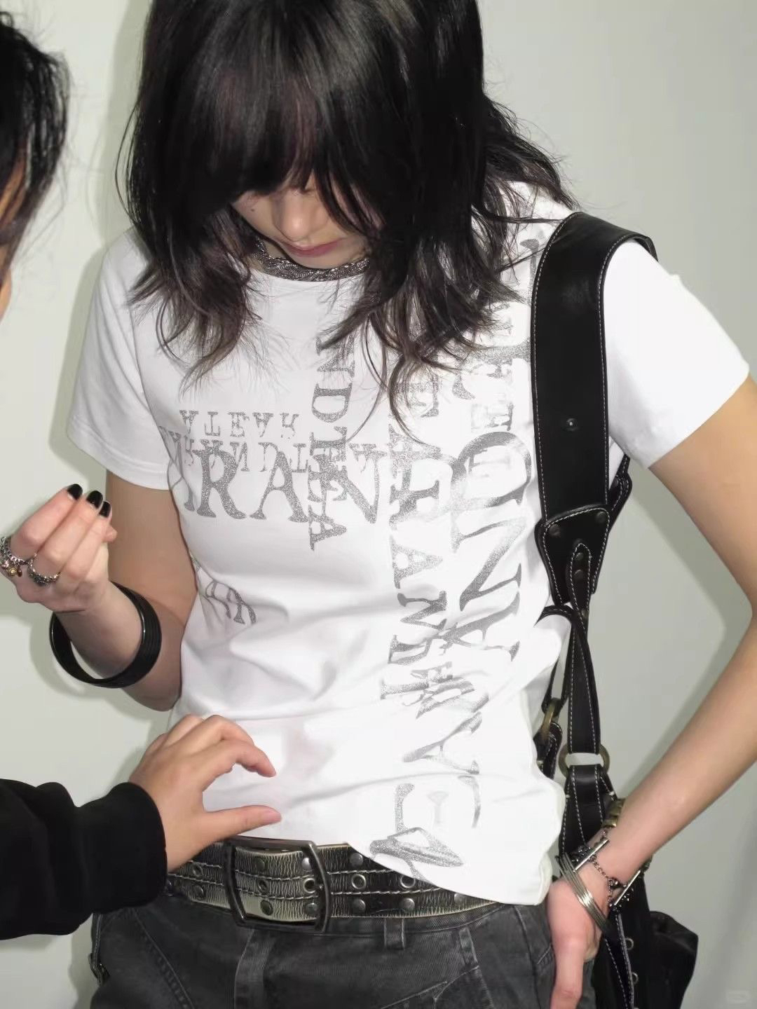 아메리칸 레트로 긍정적 인 어깨 프린트 반팔 티셔츠