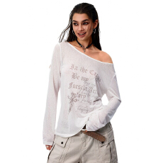 批发【竹节拉架】字母印花防晒罩衫女露肩薄款外搭长袖t恤上衣