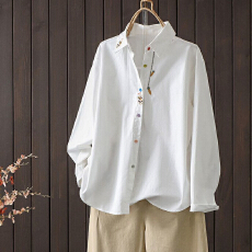 批发文艺范小清新刺绣纯棉<b class='q'>长袖</b><b class='q'>衬衫</b>女春季2026年新款百搭<b class='q'>衬衣</b>