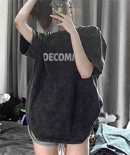 아메리칸 레트로 조수 브랜드 워싱 마 오래된 검정색 반팔 티셔츠 여성 oversize 루즈핏 새로운 순면 맨위 여름