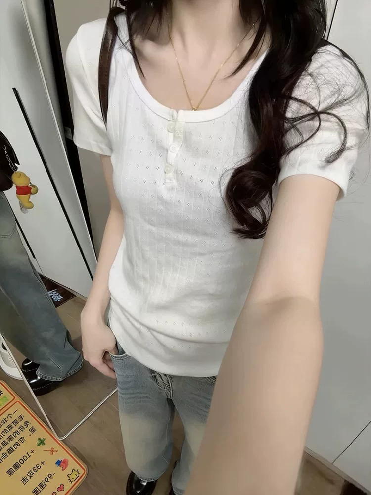 bm 바람 세 단추 긍정적 인 어깨 반팔 티셔츠