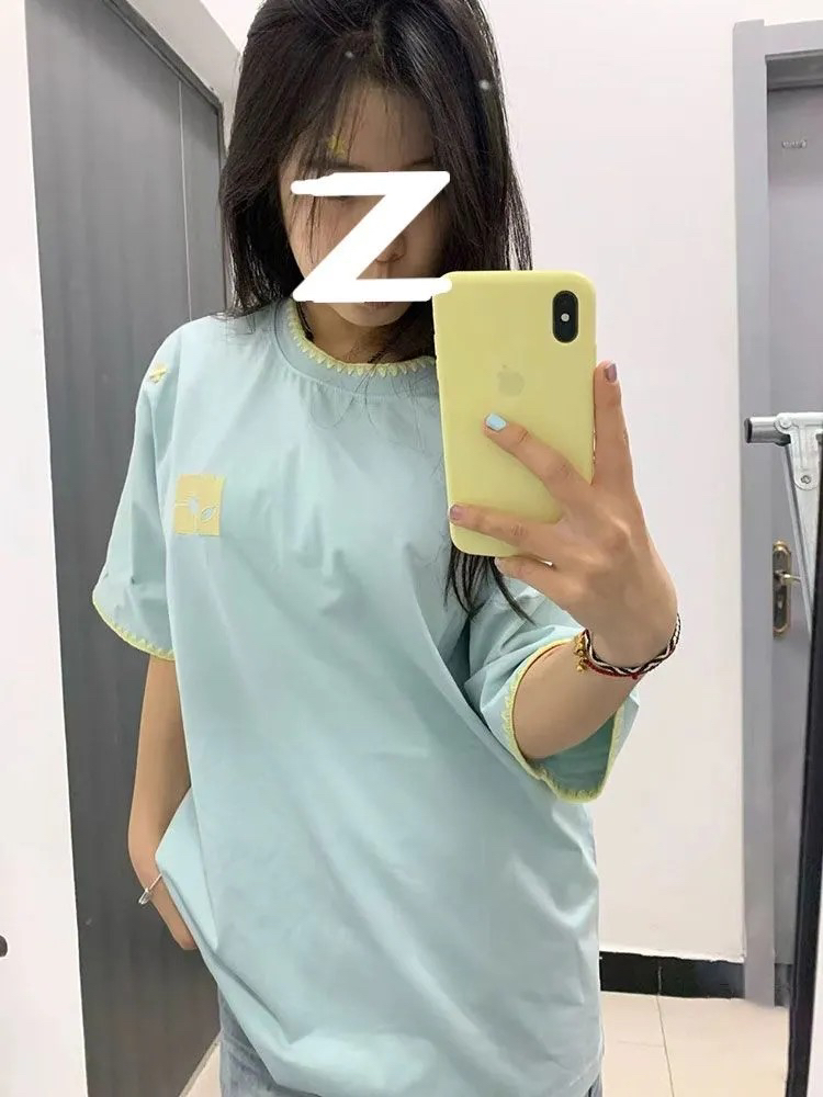 220g 순면 이후 테두리 소매 공예 자수 반팔 티셔츠 남녀