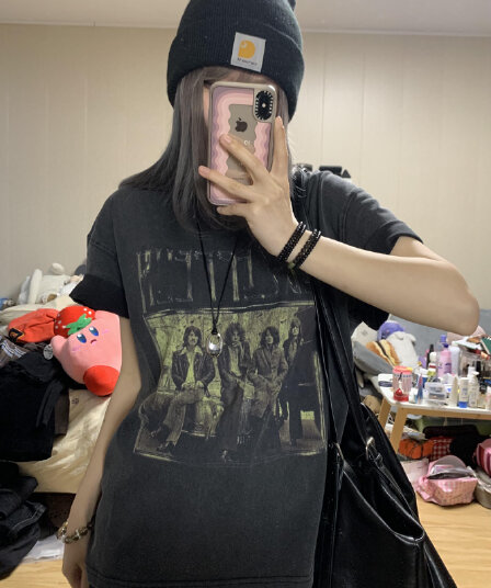 아메리칸 레트로 oversize 반팔 티셔츠 여름 조수 브랜드