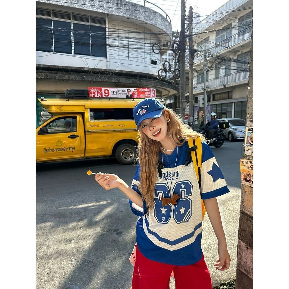 200그램 메시 원단 리브 칼라 이후 패키지 패치워크 운동 티셔츠