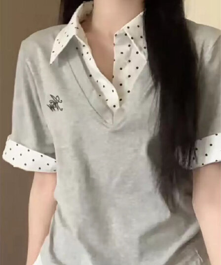 자수 40 순면 220 그램 반팔 페이크 레이어드