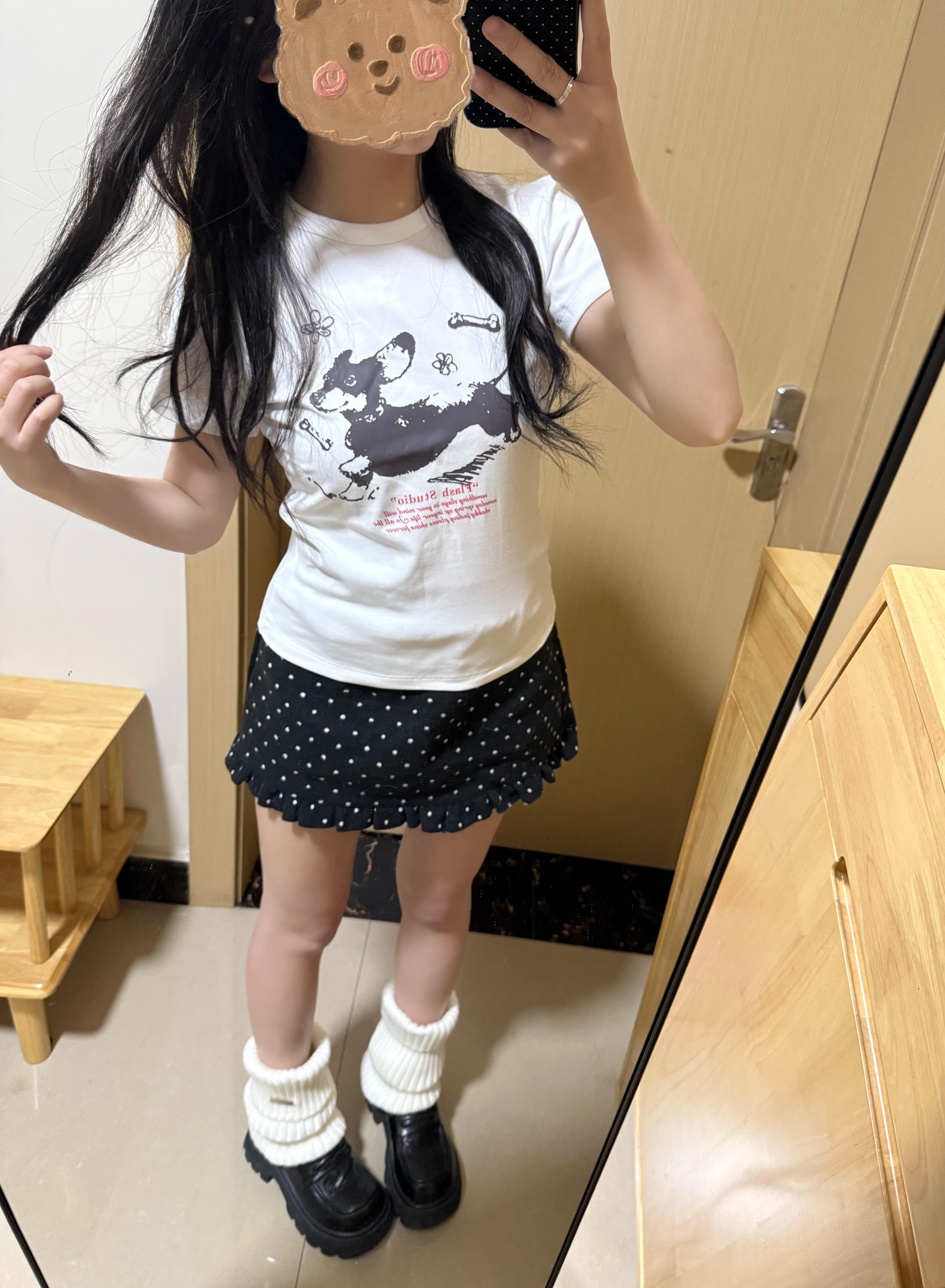 아메리칸 레트로 라운드 넥 긍정적 인 어깨 프린트 반팔 티셔츠