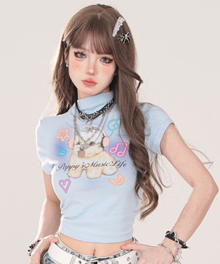 40 순면 92 면 8 암모니아 Lun 210 그램 순수한 욕망 반하이넥 만화 프린트 반팔 긍정적 인 어깨 t