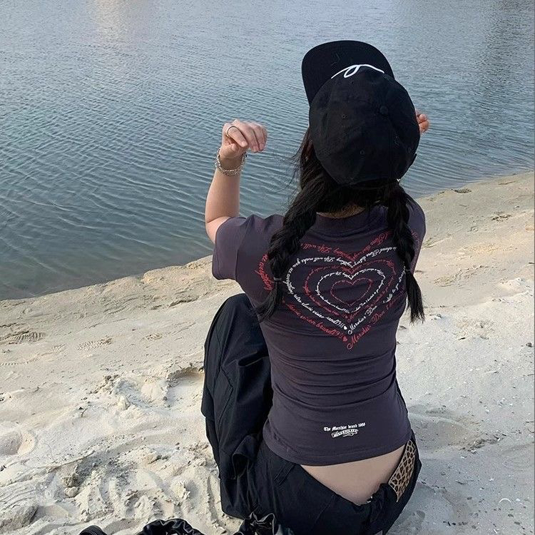 40 230 크 95 면 5 암모니아 Lun 이후 패키지 칼라 높음 폭탄 몸매 가꾸기 자주 규칙 성 어깨 프린트 반팔 티셔츠