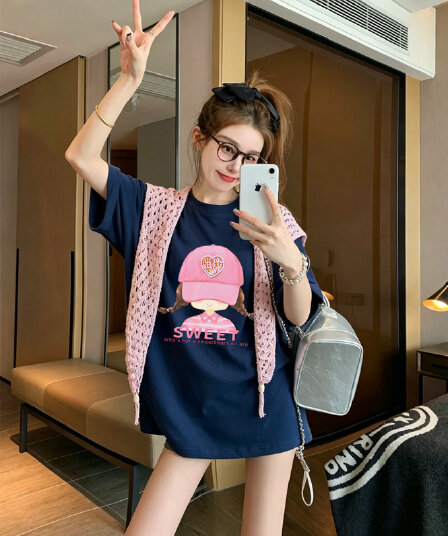 순면 숄 특별 빅 사이즈 발 300 근 숄 프린트 반팔 티셔츠