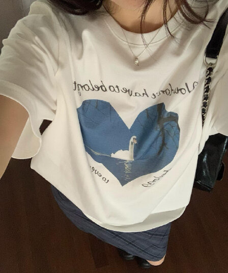 순면 라운드 넥 프린트 반팔 티셔츠