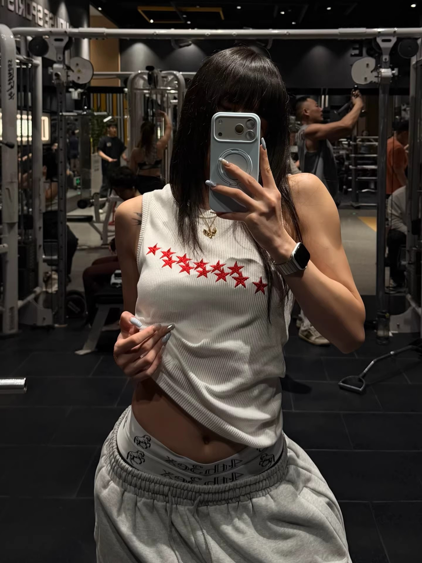 모달 면 아메리칸 별 프린트 캐미솔 여름 다용도 몸매 가꾸기 슬림해 보이는 민소매 맨위