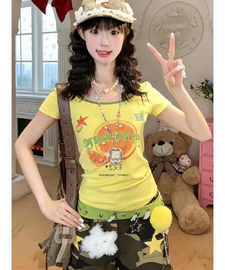 40 순면 리브 210 그램 1 1 고급 센스 딸기 프린트 라운드 넥 다용도 반팔 티셔츠