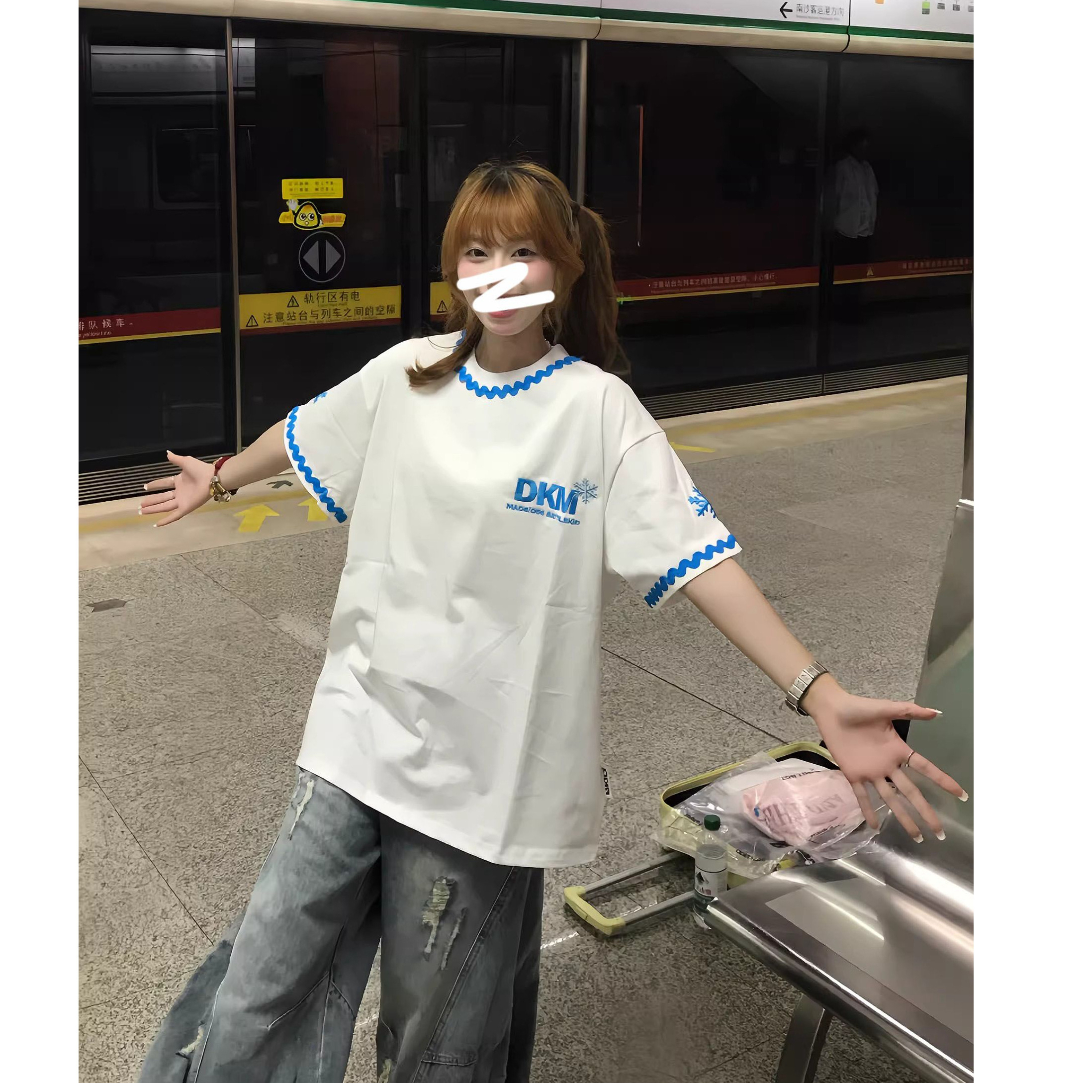 원본 솜씨 자수 19 지점 220 그램 순면 반팔 티셔츠 여성