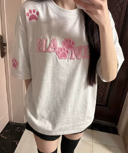 32 260 그램 더블 실 고품질 목화 털털 자수 있음 패치 반팔 티셔츠