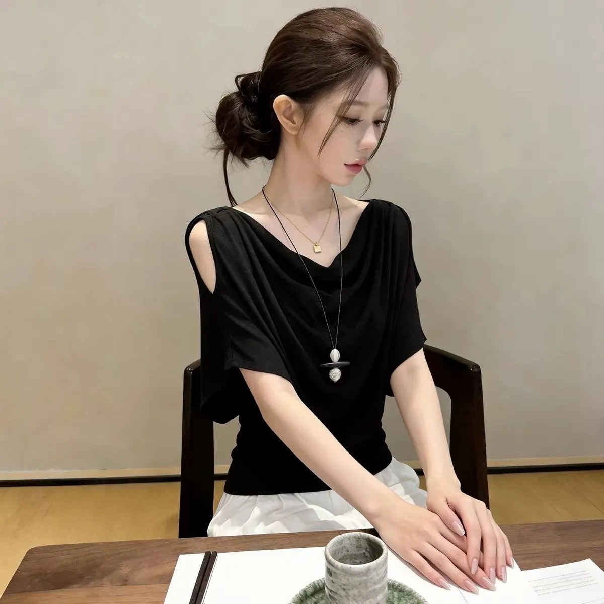 280 그램 무료 자르다 프랑스식 루즈핏 여름 반팔 2026 티셔츠 새로운 표지 고기 슬림해 보이는 다용도 흔들다 칼라 맨위