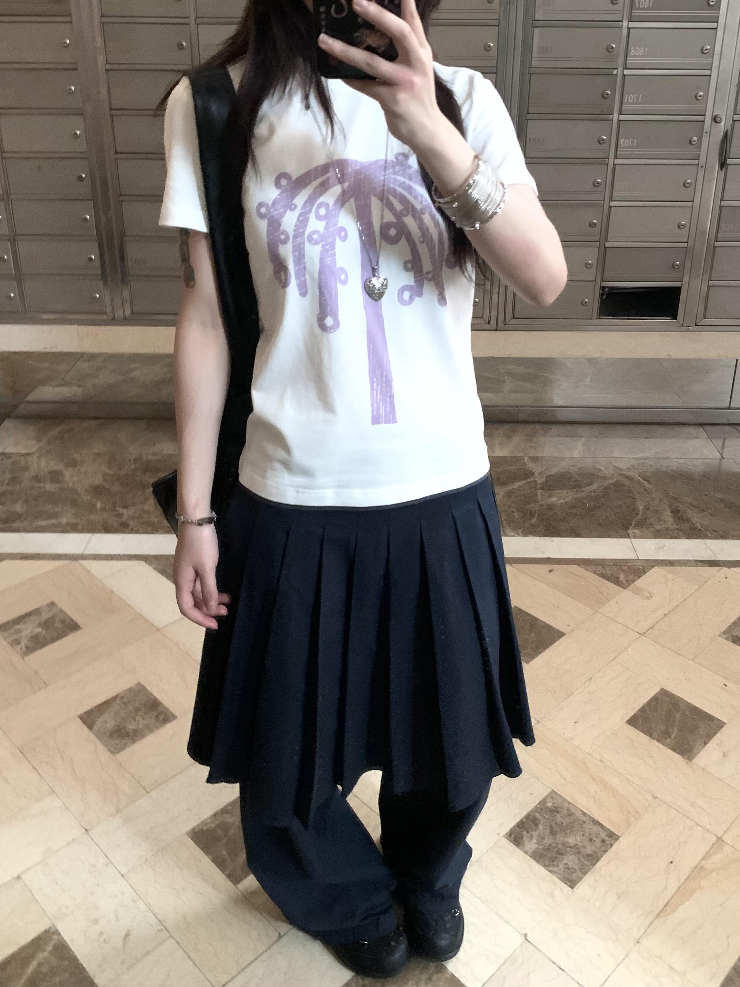 아메리칸 레트로 긍정적 인 어깨 라운드 넥 프린트 반팔 티셔츠