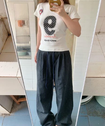 아메리칸 레트로 긍정적 인 어깨 라운드 넥 프린트 반팔 티셔츠