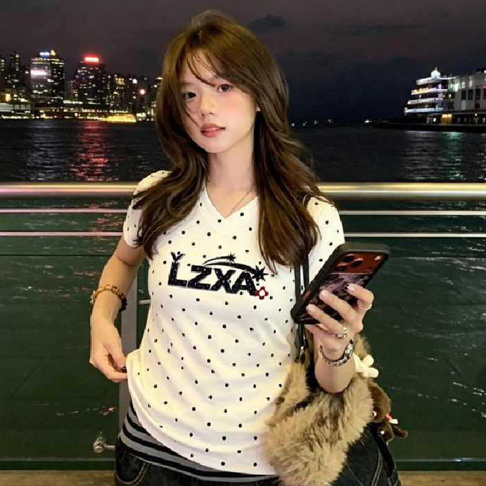 40 210 그램 빗질하다 92 면 8 암모니아 Lun 이후 패키지 칼라 몸매 가꾸기 슬림해 보이는 긍정적 인 어깨 V넥 반팔 t