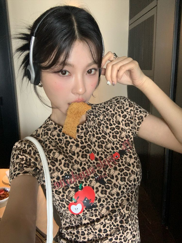 260 그램 사람들 면 모달 레오파드 무늬 프린트 전체 인쇄 몸매 가꾸기 아메리칸 반팔 티셔츠 맨위