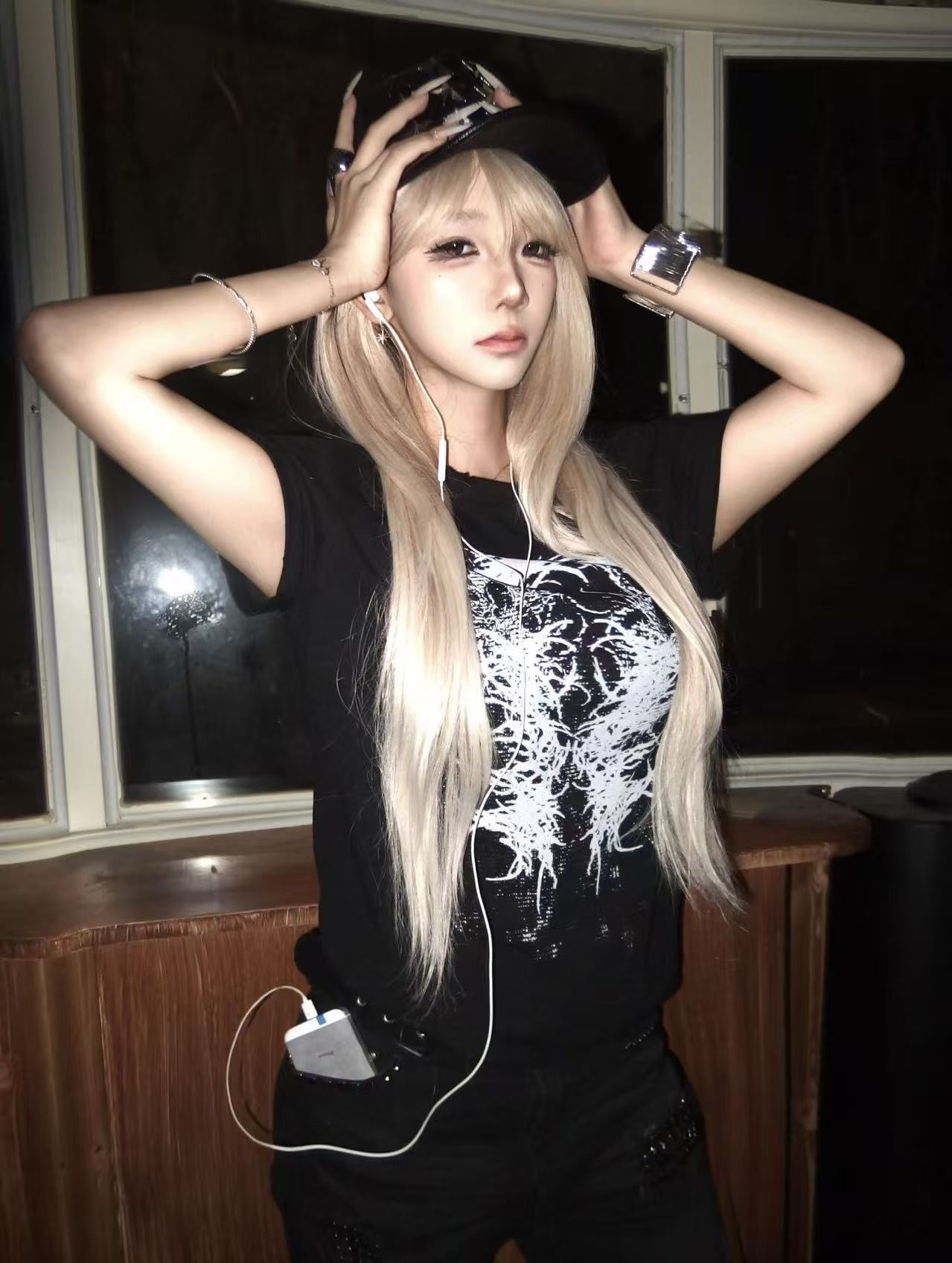 아메리칸 레트로 긍정적 인 어깨 라운드 넥 프린트 반팔 티셔츠