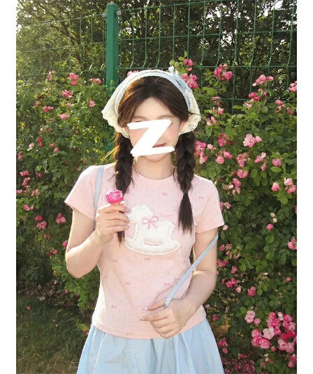 40 220 그램 92 면 8 암모니아 Lun 리브 네클라인 프린트 수건 자수 몸매 가꾸기 반팔 티셔츠