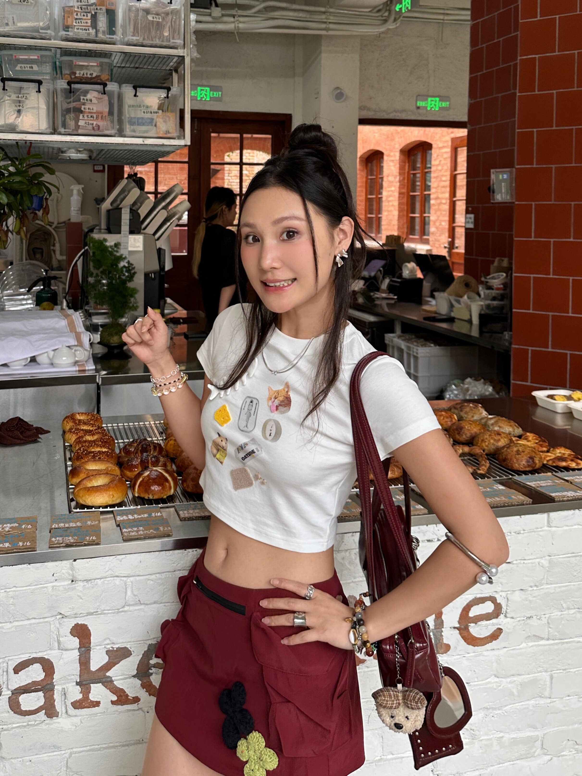 아메리칸 레트로 핫걸 쇼트 스타일 라운드 넥 프린트 반팔 티셔츠
