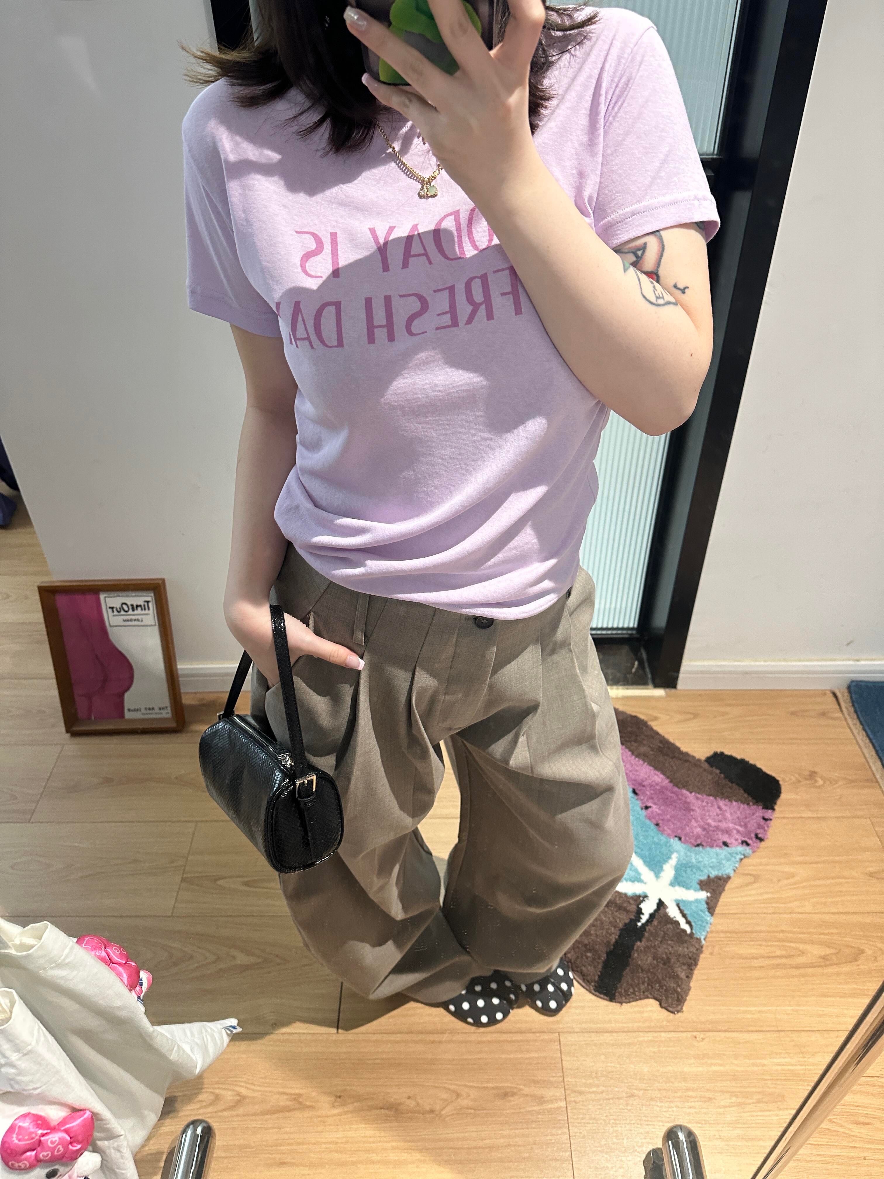아메리칸 레트로 긍정적 인 어깨 라운드 넥 프린트 반팔 티셔츠