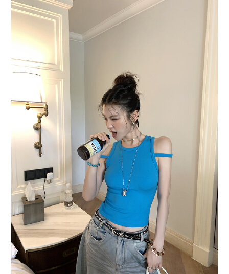 260 그램 사람들 면 순수한 욕망 바람 섹시함 핫걸 민소매 오프숄더 조끼 여성 여름 새로운 몸매 가꾸기 슬림해 보이는 맨위