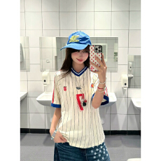 批发美式V领撞色运动T恤<b class='q'>短袖</b>球衣男2026夏季新款情侣款球服女