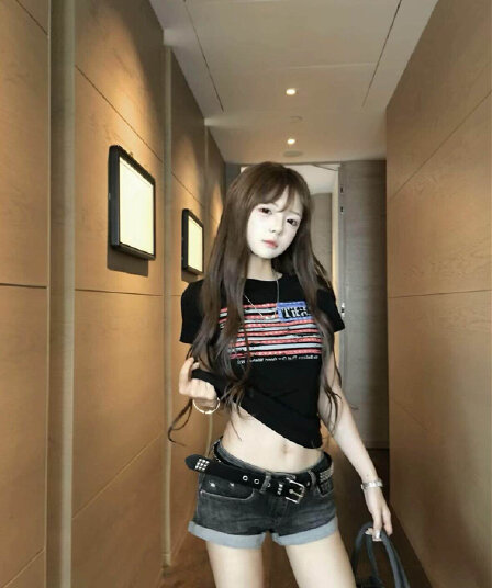 아메리칸 레트로 긍정적 인 어깨 라운드 넥 프린트 쇼트 스타일 반팔 티셔츠