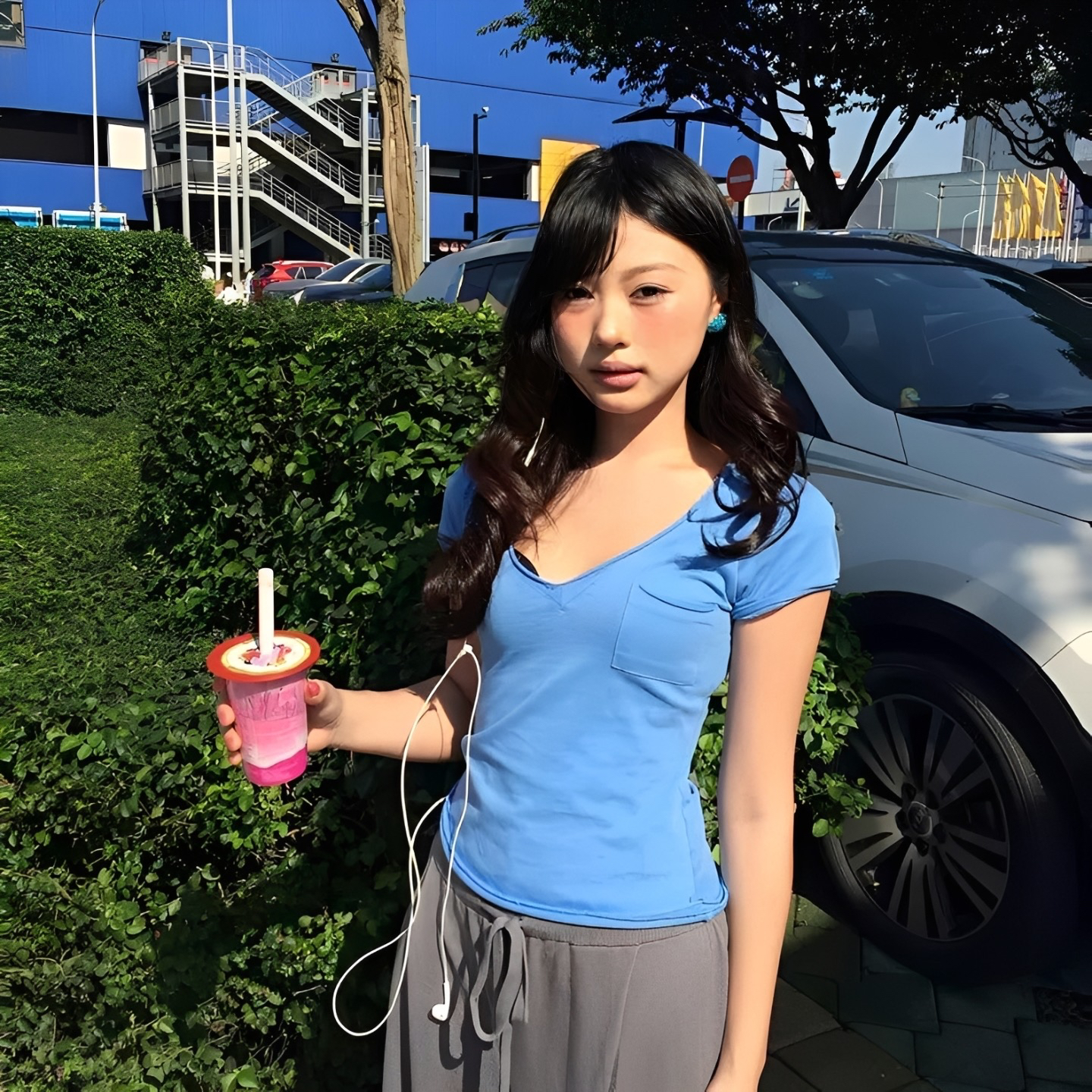 원본 원단 패치워크 V넥 주머니 순수한 욕망 반팔 티셔츠 여성 여름 몸매 가꾸기 슬림해 보이는 맨위