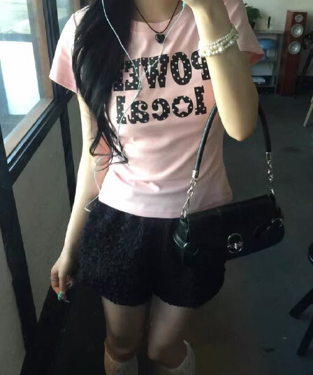 아메리칸 레트로 긍정적 인 어깨 라운드 넥 프린트 반팔 티셔츠