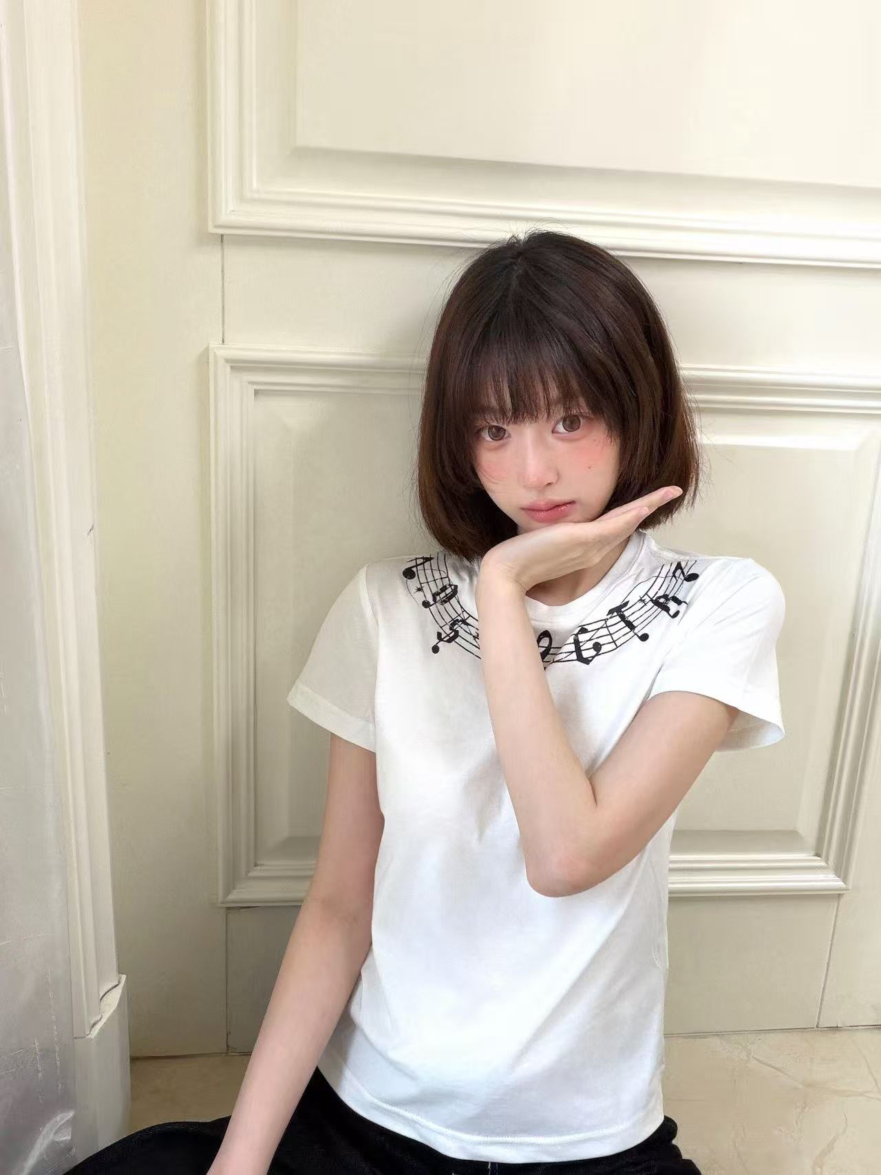 아메리칸 레트로 긍정적 인 어깨 라운드 넥 프린트 반팔 티셔츠